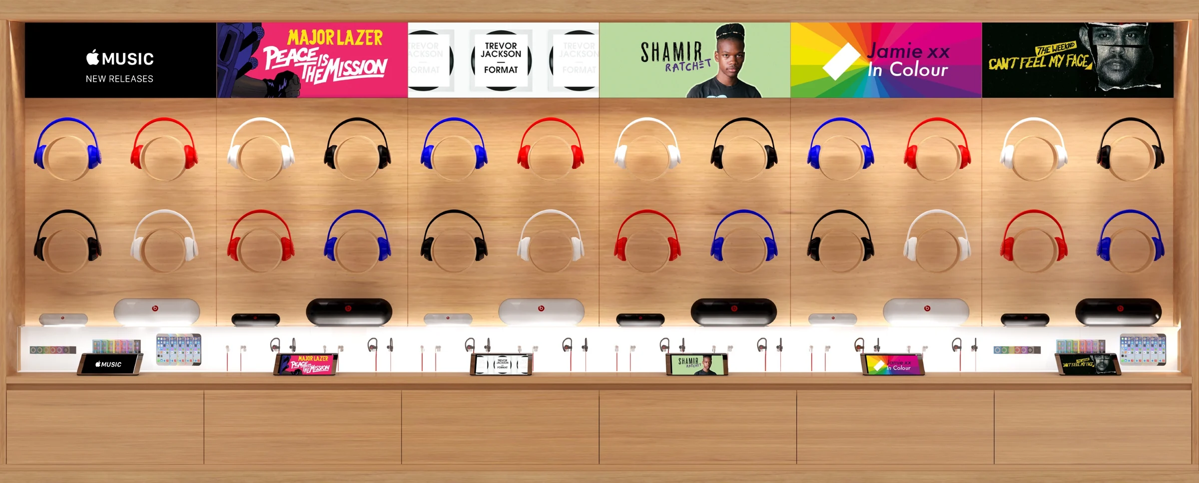 Retail headphone wall with artist stations. Concept visualization.