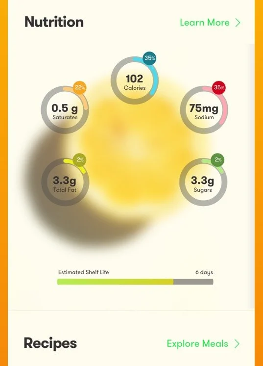 Nutrition and shelf life, per ingredient.