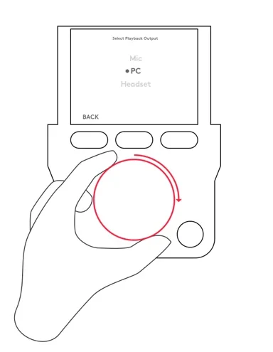 2. Turn the wheel: the sub-menu is a looping list that scrolls with it.