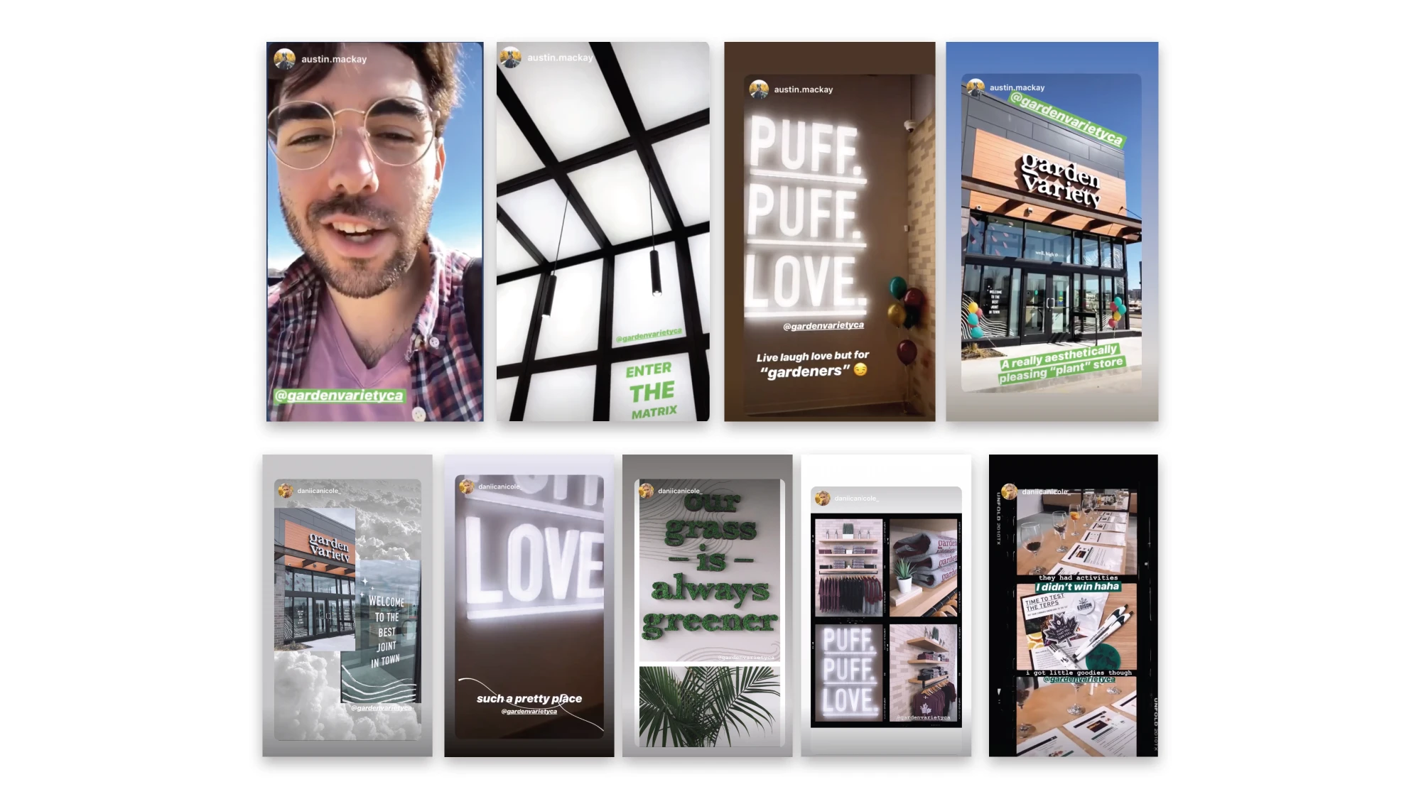 Opening-week Instagram stories from customers and creators tagging Garden Variety.