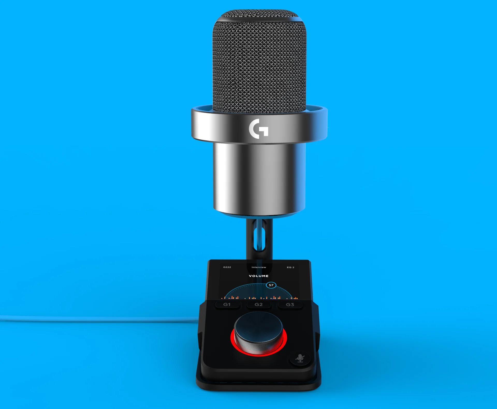 Banshee: the mic on its base, the screen and the wheel. Render.