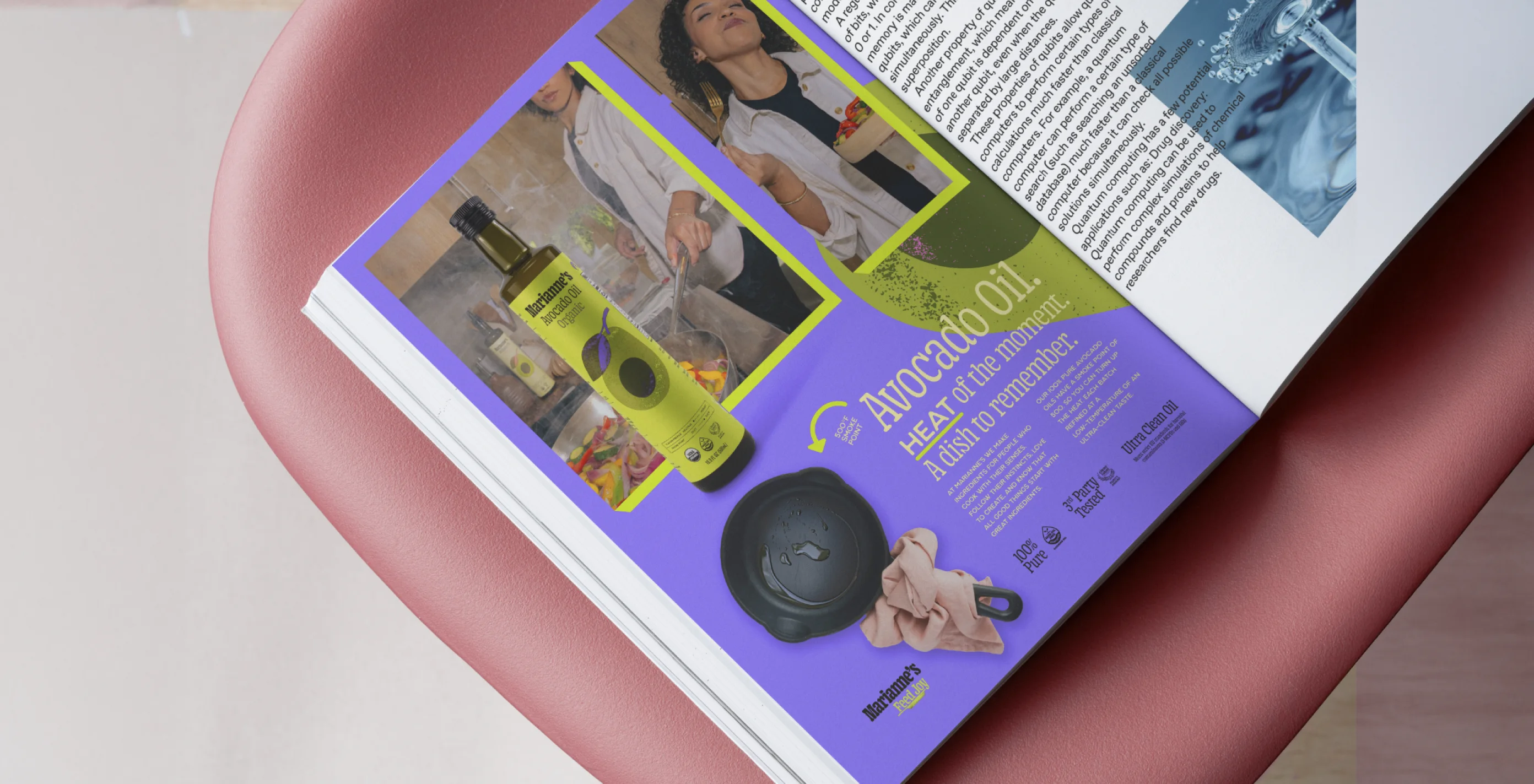 A magazine spread: the Feed Joy campaign across two pages
