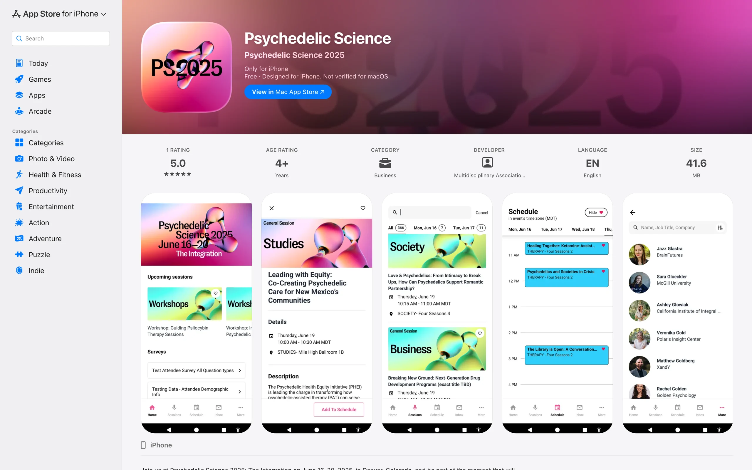 The event app listing.