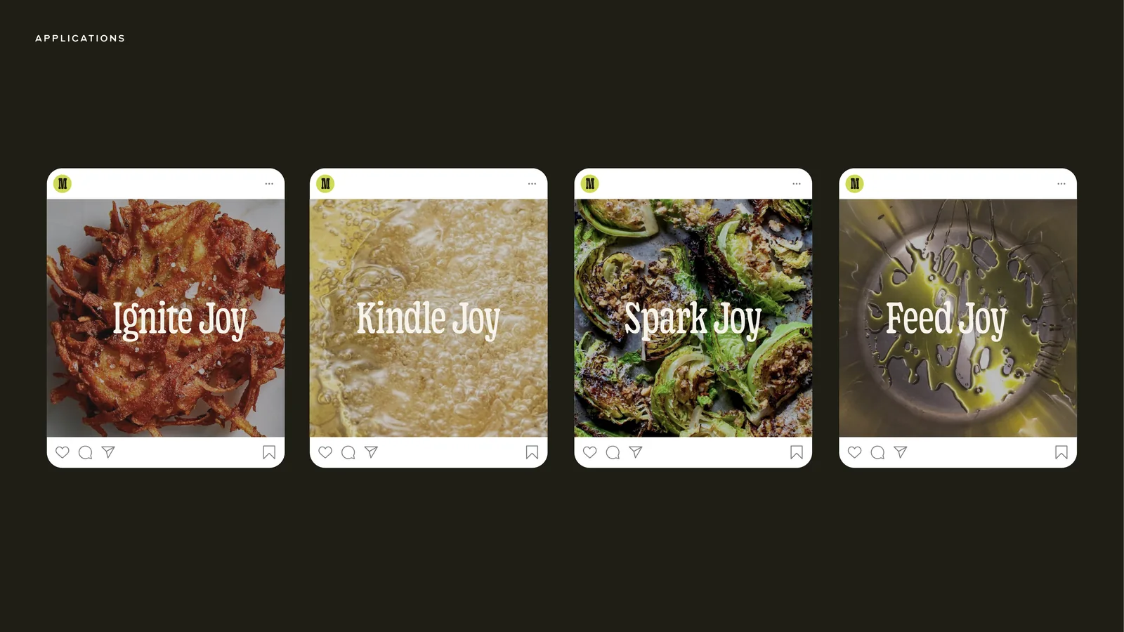 Four Instagram posts over dishes: Ignite Joy, Kindle Joy, Spark Joy, Feed Joy