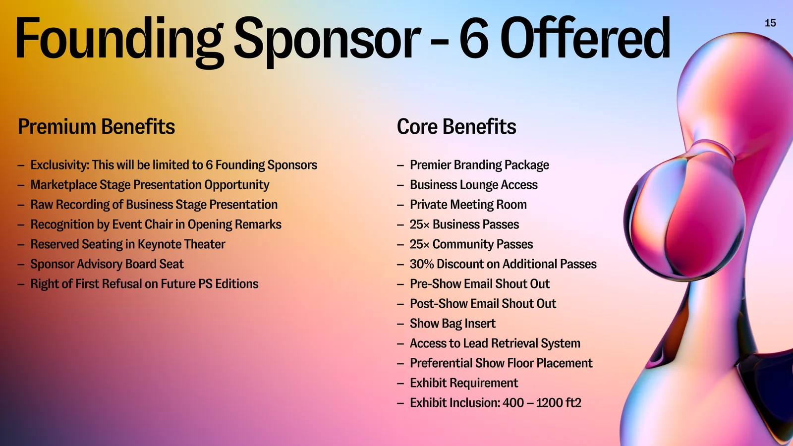 Founding sponsor, six offered: premium and core benefits
