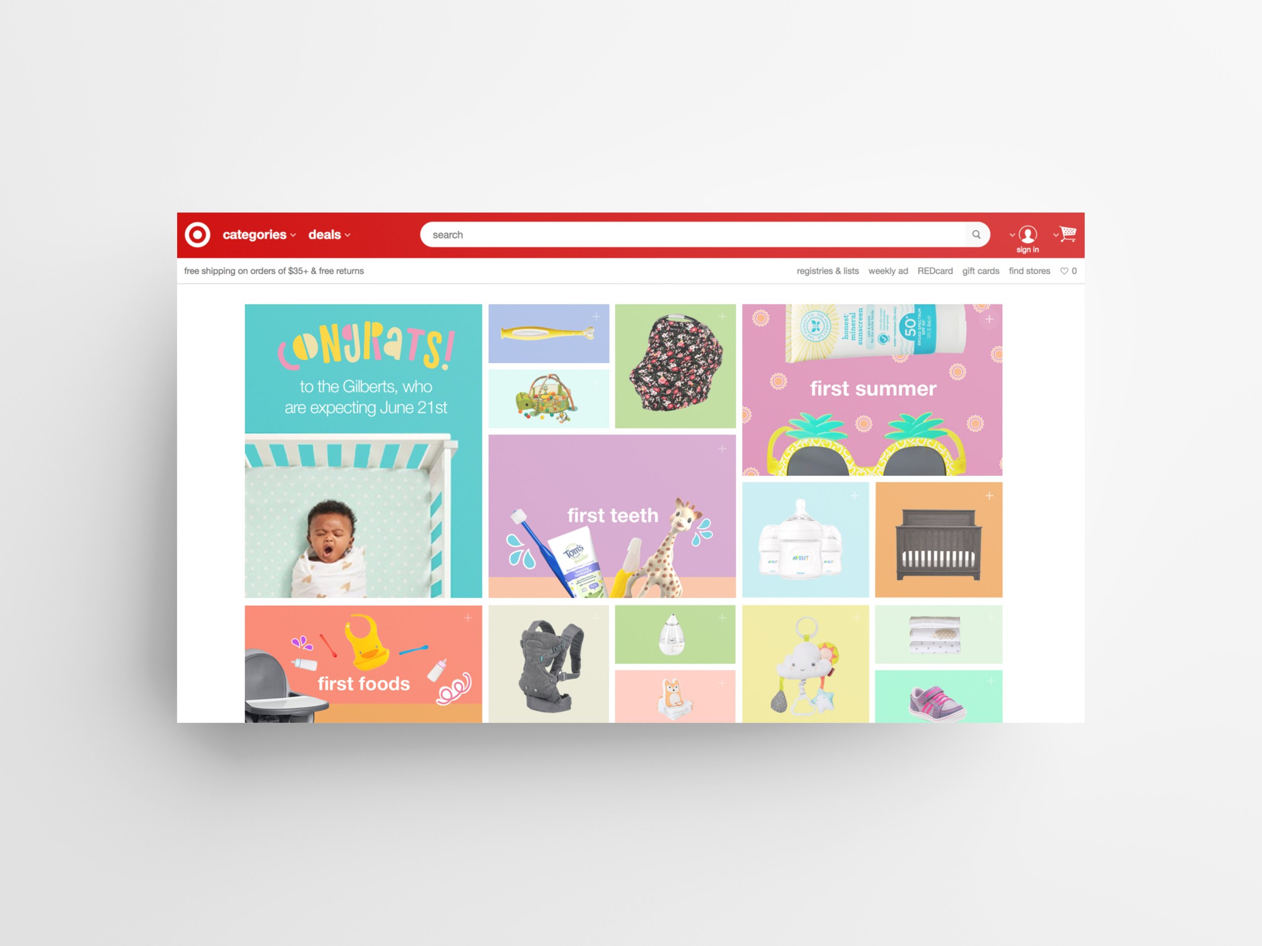 The registry screen: a scrapbook grid of firsts, each tile an illustrated object