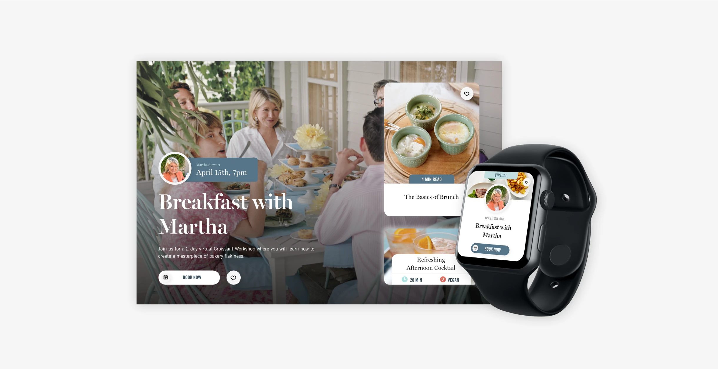 Breakfast with Martha on the watch, the class card floating beside the wrist