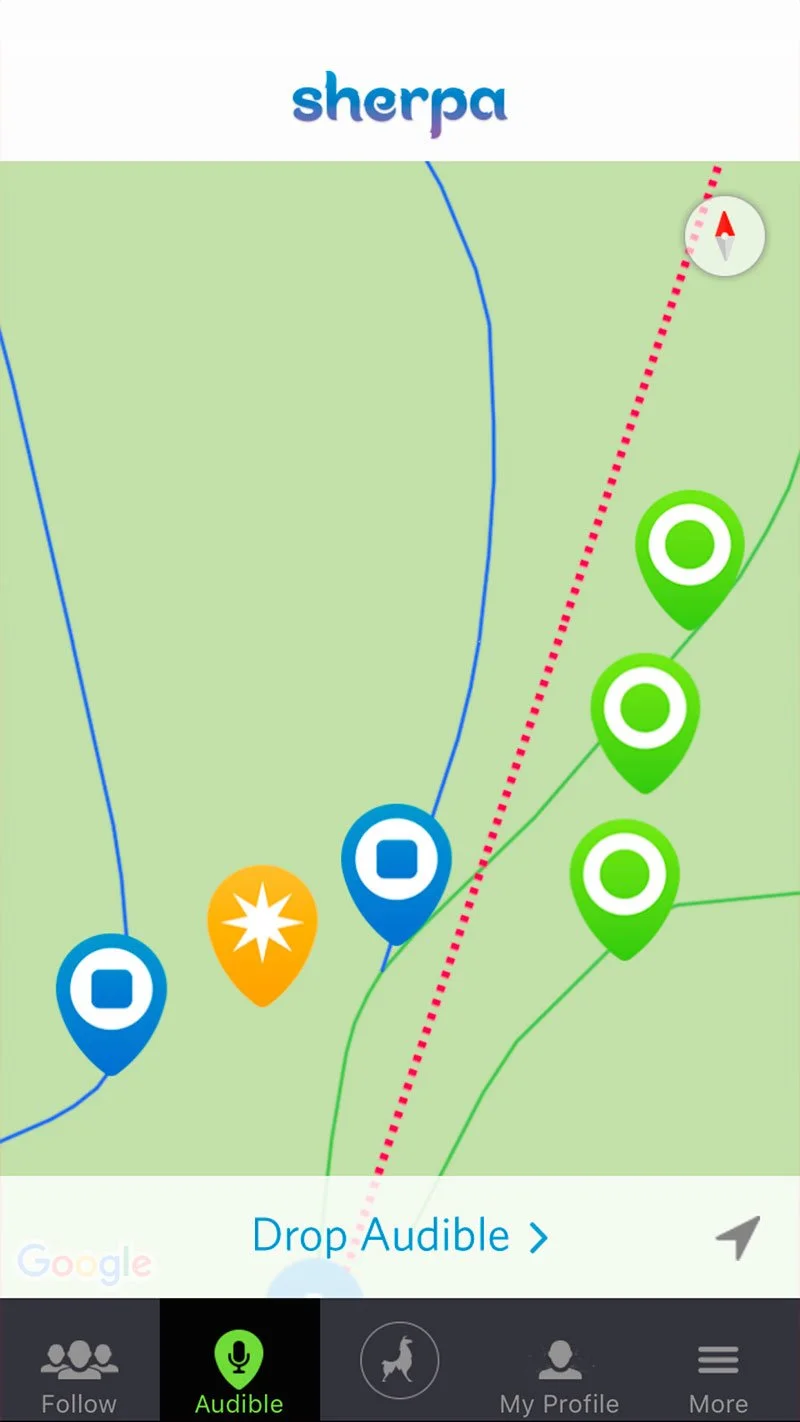 The trail map with audibles pinned in green and pink