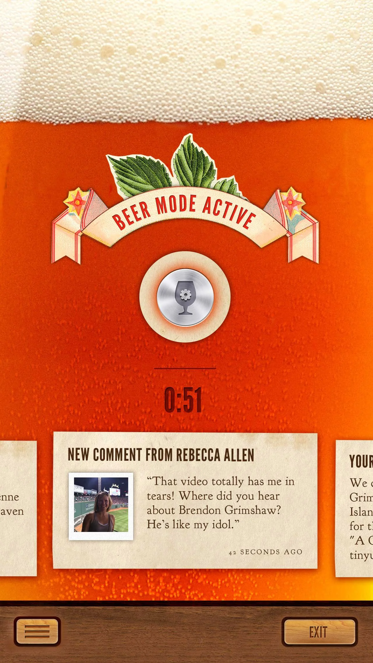Beer Mode Active with a new comment from Rebecca Allen answered on your behalf
