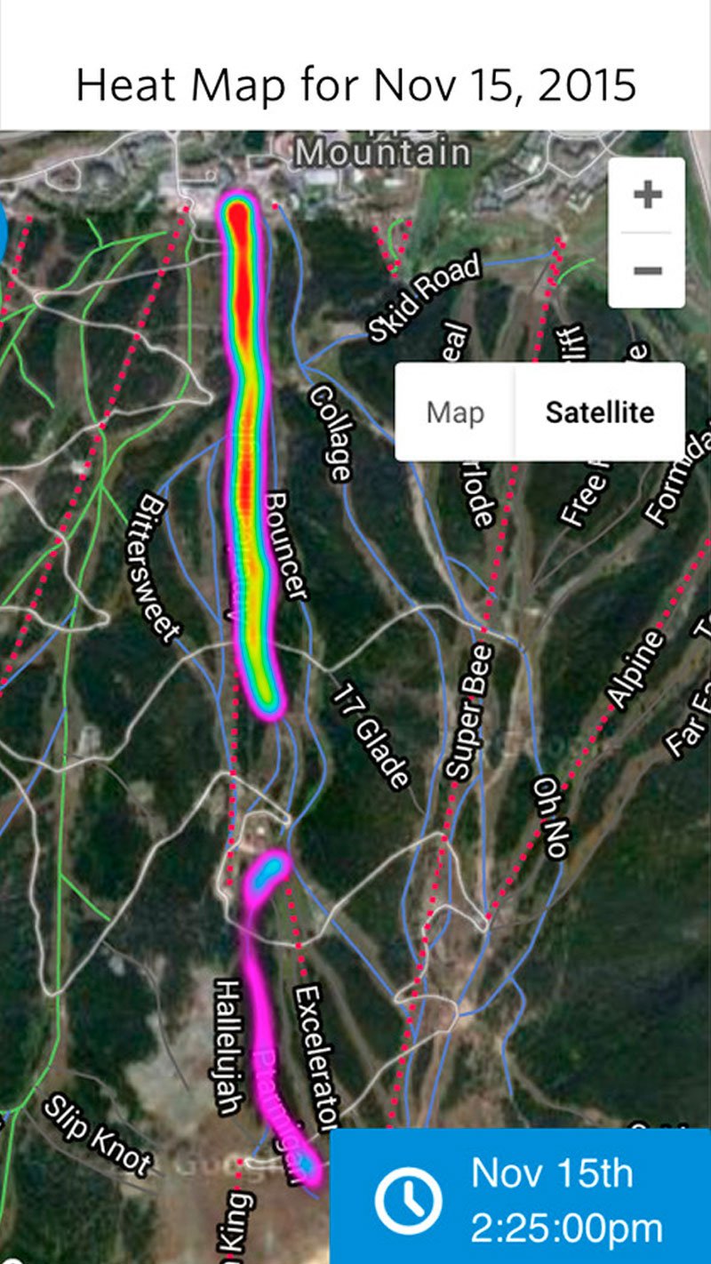 The heat map for Nov 15, 2015, drawn down the mountain