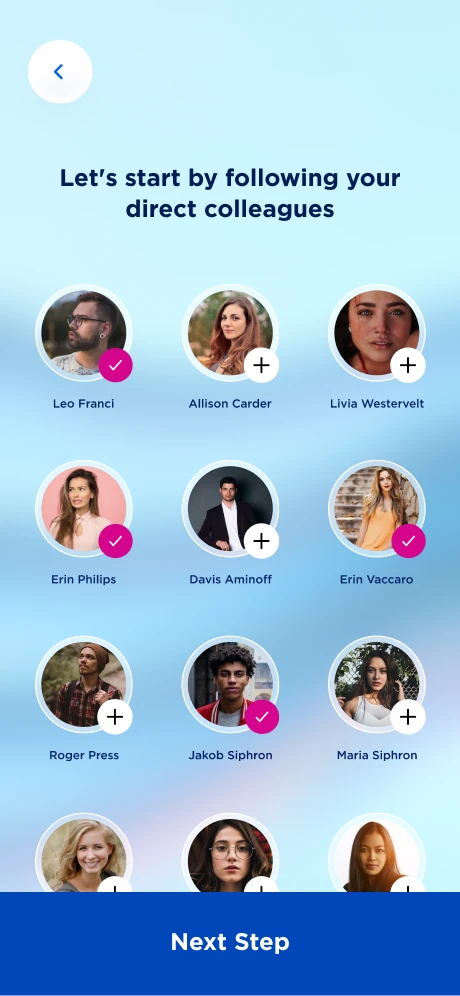 Follow your direct colleagues: a list of faces with follow buttons
