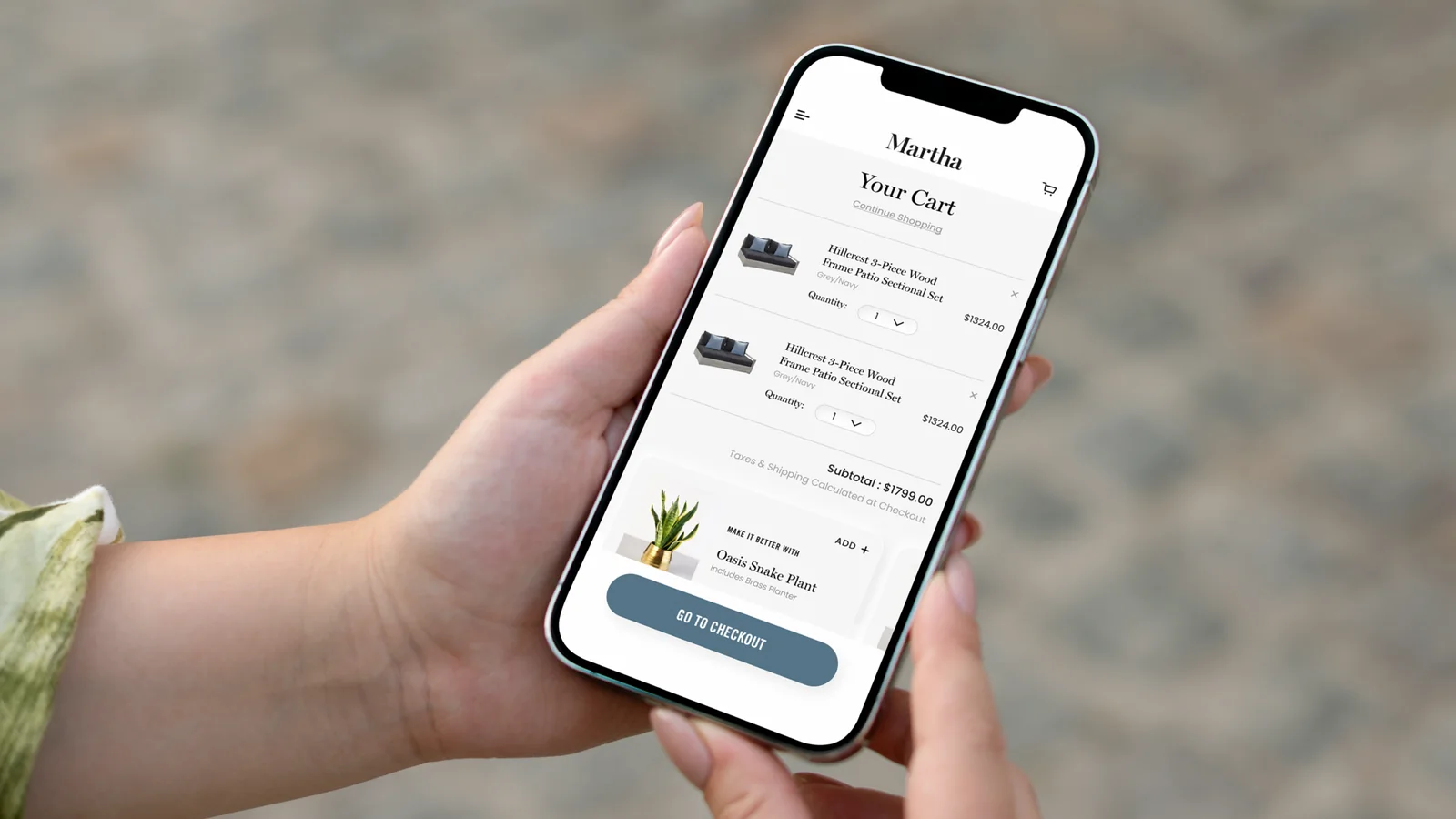 The cart on a phone: the recipe and the pan it needs as one unit. Shipped, 2021.