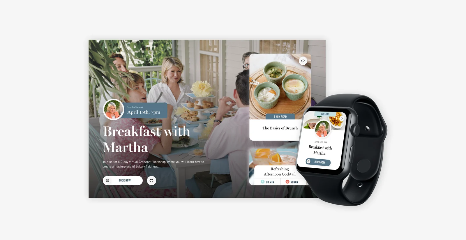 The Martha Stewart class experience on a laptop and watch