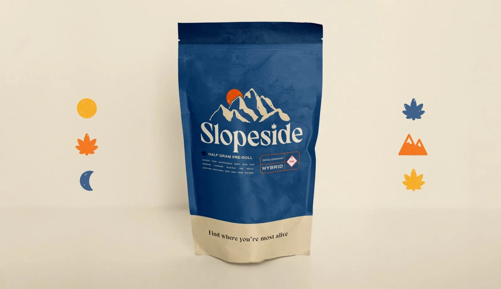 A Slopeside pre-roll bag with drawn icons